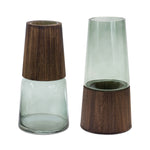 Glass Vase Set Tapered Design with Natural Wood Accent Decorative Accent for Mantels or Tables 11"