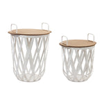 Metal Basket Accent Tables Wood Lid – Set of Two by Melrose