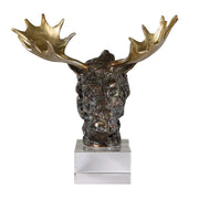 Uttermost 18187 Majestic Moose Bust Bronze Sculpture with Gold Antlers on Crystal Base – 12
