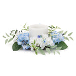 8in Faux Hydrangea Candle Ring – Mixed Green and Blue Florals by Melrose