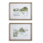 Uttermost Serene Lake Framed Prints Set of 2 – 26.25"H Watercolor Landscape Wall Art with Gray Washed Pine Frames