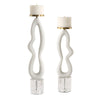 Uttermost 18160 Feamelo Ivory Stone Candleholders Set of 2 with Brushed Brass