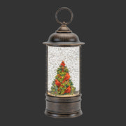 LED Snow Globe with Cardinals and Holly Tree – 9.75