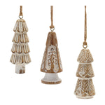 Melrose Carved Wood Pine Tree Ornament (Set of 12)