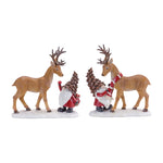 Melrose Pinecone Santa Gnome with Deer Figurine (Set of 2)