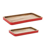Rustic Farmhouse Wood Tray Set with Red Accents Set of 2 by Melrose