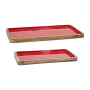 Red Wooden Tray Set of 2 Rustic Decor