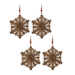 Mango Wood Snowflake Ornament Set of 4 10"H Rustic Christmas Tree Decor by Melrose