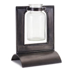 Glass Bottle Vase in Metal Holder 8"H Black Iron and Glass Decorative Vase by Melrose