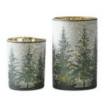 Melrose Frosted Pine Mercury Glass Candle Holder (Set of 2)