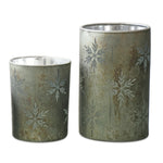 Melrose Etched Snowflake Mecury Glass Candle Holder (Set of 2)