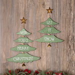 Christmas Pine Tree Wall Sign 17.5"H & 21.5"H Green and Gold MDF/Iron (Set of 2) by Melrose