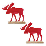 Metal Moose Tabletop Decor with Wood Base Set of 2 Rustic Style by Melrose