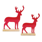 Metal Deer Silhouette on Wood Base 9.5"H & 11"H Red (Set of 2) by Melrose