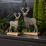 Metal Deer Silhouette Christmas Decor Aluminum Mango Wood Base Set of 2 by Melrose