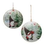 Melrose Metal Gnome Cardinal Forest Disc Ornament (Set of 6)