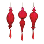 Melrose Red Ribbed Glass Drop Ornament with Jewel (Set of 3)