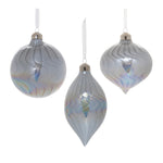 Melrose Wavy Iridescent Grey Glass Ornament (Set of 6)