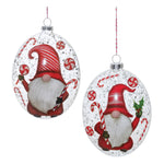 Melrose Glass Peppermint Gnome Disc Ornament (Set of 12)