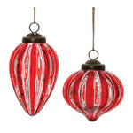 Melrose Red Ribbed Crackle Glass Ornament (Set of 6)