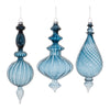 Melrose Blue Ribbed Glass Finial Drop Ornament (Set of 6)