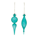 Blue Ribbed Glass Finial Drop Ornaments – Set of 6, 9.5"H Christmas Decorations by Melrose