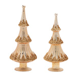 Gold Beaded Glass Holiday Tree Set – Set of 2, 12.5"H & 14.5"H Tabletop Christmas Decor by Melrose