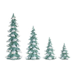 Flocked Seafoam Pine Tree Set with Carved Design – Set of 4 Assorted Tabletop Trees by Melrose