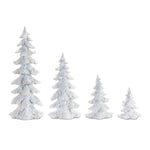 Flocked White Pine Tree Set with Carved Design – Set of 4 Assorted Tabletop Trees by Melrose