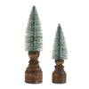 Rustic Mini Bottle Brush Trees on Wood Pedestal – Set of 2
