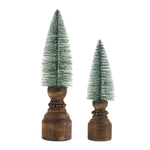 Mini Bottle Brush Tree on Pedestal Set – Set of 2 Rustic Tabletop Christmas Trees by Melrose