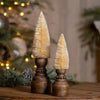 Mini Bottle Brush Christmas Trees on Pedestal – Set of 2