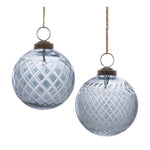 Melrose Blue Harlequin Etched Glass Ball Ornament (Set of 6)