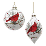 Melrose Glittered Glass Cardinal Ornament with Snow and Pine Filler (Set of 6)