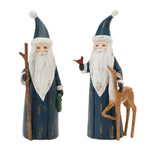 Melrose Carved Woodland Santa with Deer Figurine (Set of 2)