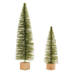 Glittered Green Bottle Brush Tree Set – 16"H & 24.5"H, Set of 2 Christmas Tabletop Decor by Melrose