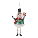 Melrose Glittered Glass Snowman Ornament with Dangle Legs (Set of 6)