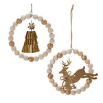 Melrose Beaded Wood Tree and Deer Ornament (Set of 6)