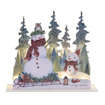 Christmas LED Snowman Scene – 13.5" Whimsical Lighted Holiday Decor by Melrose