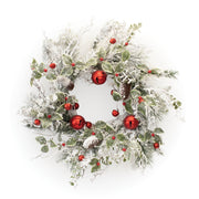 Melrose Flocked Pine Holly Wreath with Sleigh Bells 22