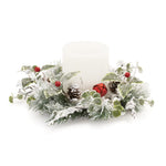 Melrose Flocked Pine Holly Sleigh Bell Candle Ring (Set of 2)