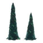 Christmas Tabletop Tree – Green Beaded Leaf Pine 19 And 25.5" Decorative Set of 2 by Melrose