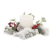 Melrose Flocked Mixed Pine Eucalyptus Berry Candle Ring 16