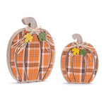 Harvest Plaid Pumpkin Decor Wood Fall & Thanksgiving 9.5H, 12H Brand Name By Melrose