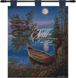 Manual Woodworkers and Weavers Moonlight Bay-3 Wall Hanging, 26x36 Inches, Woven Cotton Nautical Tapestry with Tranquil Coastal Scene