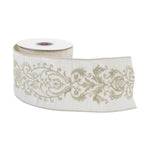White Ornate Wired Decorative Ribbon Polyester 4 Inch x 5 Yards Christmas Craft by Melrose
