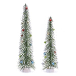 Christmas Bottle Brush Tree with Ornaments – Green and Silver 20.5 and 24.5" Height Tabletop Set of 2 by Melrose