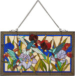 Fine Art Lighting Hummingbird & Flowers Stained Glass Window Panel – 28" x 17" Handcrafted Tiffany Style Art