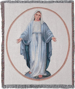 Christian Home Accent – Virgin Mary Tapestry Throw with Classic Sacred Art