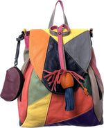 Amerileather Betsy Multi-Color Leather Backpack with Drawstring Closure and Bonus Coin Purse
